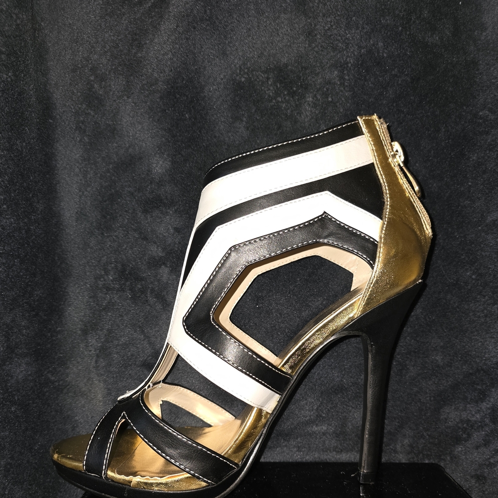 Elise By Athena Black, White & Gold Cutout Stiletto Heel - Picture 6 of 11
